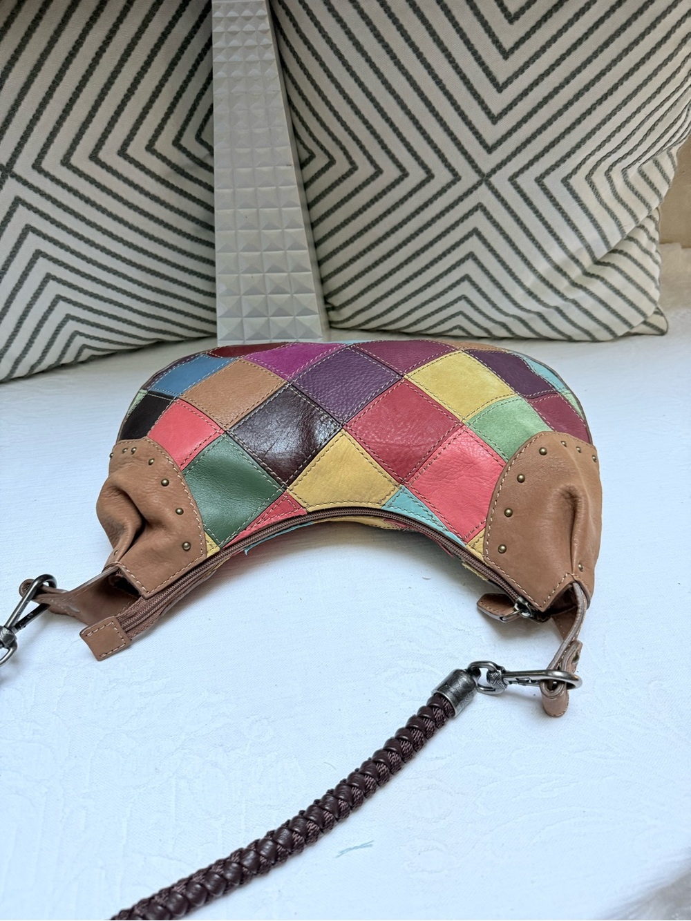 Y2K Style Pelle Patchwork Multicolor Leather Hobo Bag - Picture 10 of 11